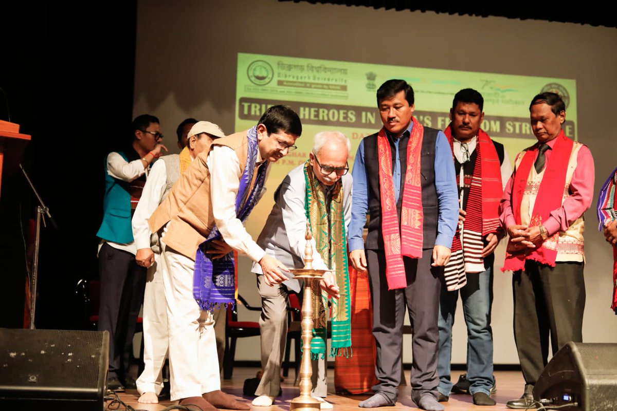 DibruUniv's tweet photo. A life-sized statue of Assamese Freedom Fighter, Bhimbor Deori was unveiled at the @DibruUniv campus today by the Hon'ble Vice Chancellor, Prof. Jiten Hazarika. It was a part of the celebration of and an ode to the #tribal heroes in India's Freedom struggle. https://t.co/cJ4QWROvti