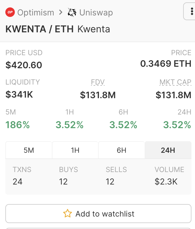 OlimpioCrypto's tweet photo. If someone got the $KWENTA "airdrop", heads up, it's claimable right now

Whitelisted users would buy it at 31 USD, now trading at 13x that price

⚡️ https://t.co/f51UQPFzcV