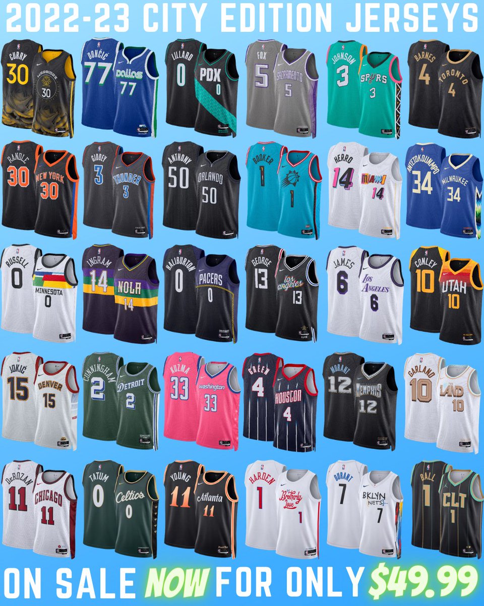 JerseyFlock's tweet image. 🚨GIVEAWAY🚨

All 2022-23 City Edition Jerseys are now available for only $49.99! To celebrate, we'll give one away to someone who retweets this post.  Must be following us to win.  Winner randomly selected Friday. Good luck!

➡️JerseyFlock.com⬅️