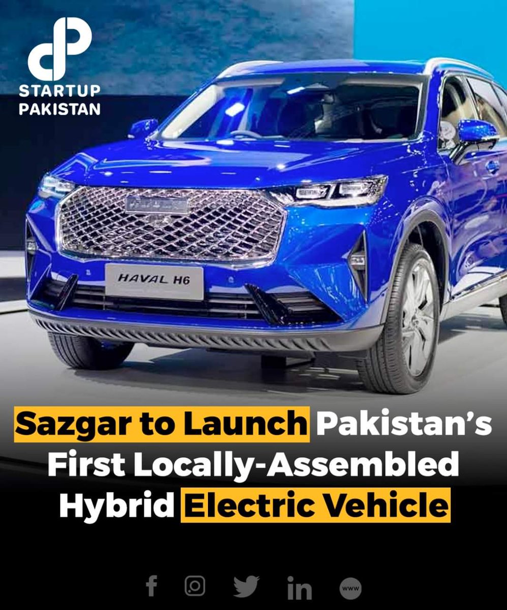 PakStartup's tweet photo. Sazgar Engineering Works Limited will roll out Pakistan’s first hybrid electric vehicle (HEV) under the Haval brand name on November 17, the company said in a notice to the Pakistan Stock Exchange (PSX) on Wednesday. #Sazgar https://t.co/xet5HtDc7A