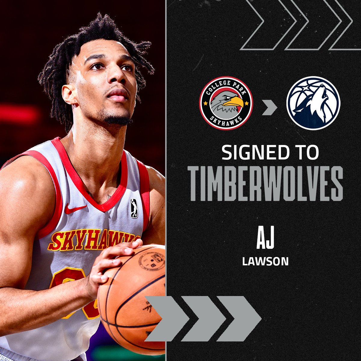 CPSkyhawks's tweet photo. Congratulations to @ItsAJLawson for signing a two-way contract with the @Timberwolves! 🌟 https://t.co/H5NxZUQ2gM