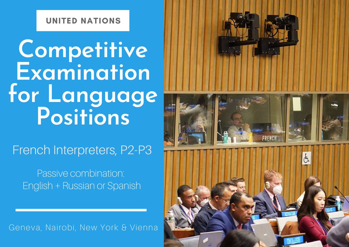 UNDGACM_EN's tweet photo. 🎧 🆕 Want to join DGACM's interpretation team?

Now is your chance! We are currently accepting applications until 1⃣1⃣ December 2⃣0⃣2⃣2⃣ for the upcoming 🇺🇳 @UN recruitment exam for #French #Interpreters.

Check your eligibility and how to apply 👉🏾 https://t.co/oJs5lVEkIl https://t.co/jIuHrM256Q
