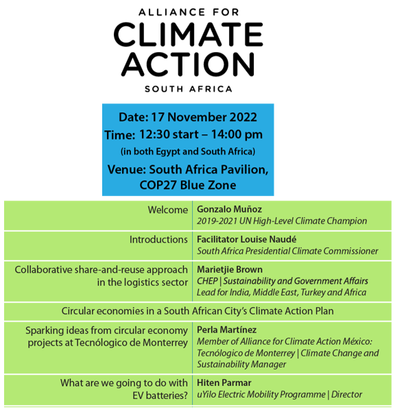 Tomorrow (November 17) at #COP27, #uYilo Director <a href="/HitenParmar_ZA/">Hiten Parmar</a> speaks on "What are we going to do with #EV batteries", Register for the <a href="/ACAclimate/">Alliances for Climate Action</a> session at us06web.zoom.us/webinar/regist… <a href="/WWFSouthAfrica/">WWF South Africa</a> <a href="/NBISA/">NBI</a> @C40Cities #NBICOP27 #AClimateResilientAfrica #AfricaCOP27