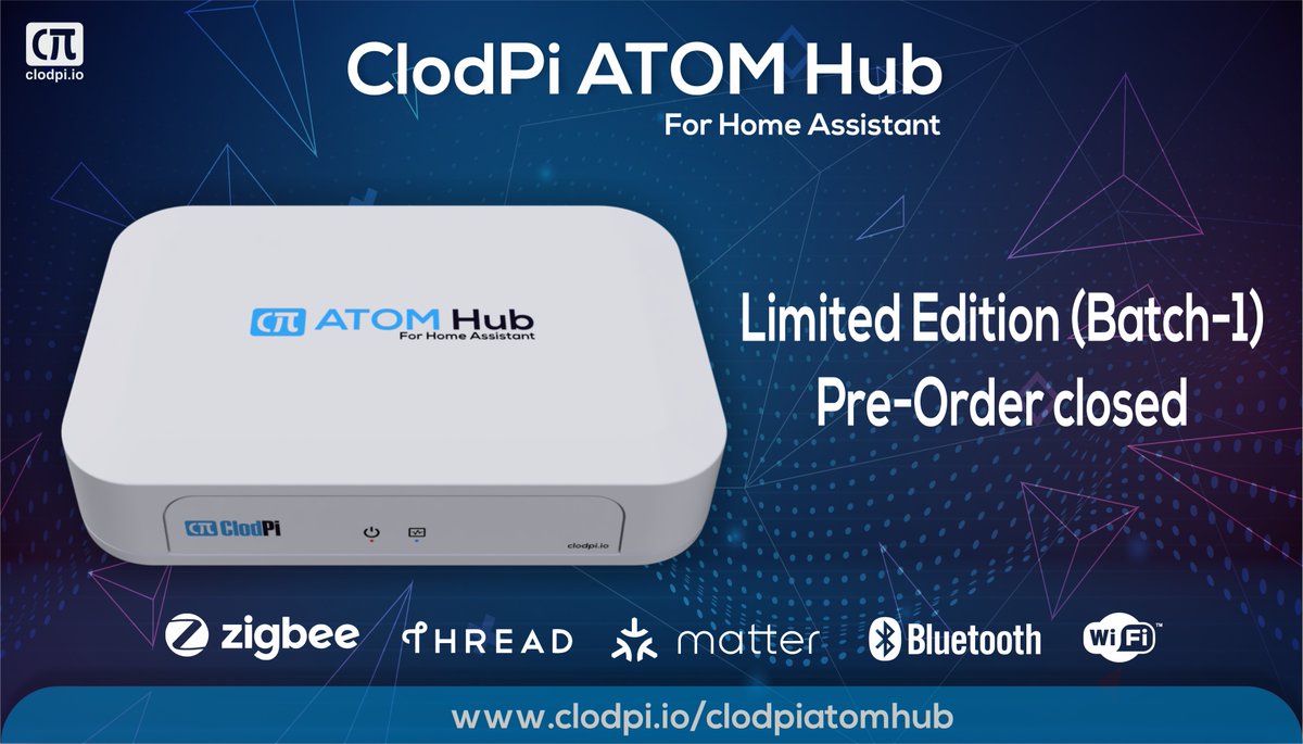 ATOM Hub's Limited Edition is booked!

Pre-Order window is closed for now.

Thank you All for the overwhelming response.
Next batch announcement will be done shortly.
*Buffer stock is maintained.
#Matter <a href="/csaiot/">Connectivity Standards Alliance</a> #zigbee <a href="/TheThreadGroup/">Thread Group</a>  <a href="/siliconlabs/">Silicon Labs</a> #homeassistant  #Raspberry_Pi