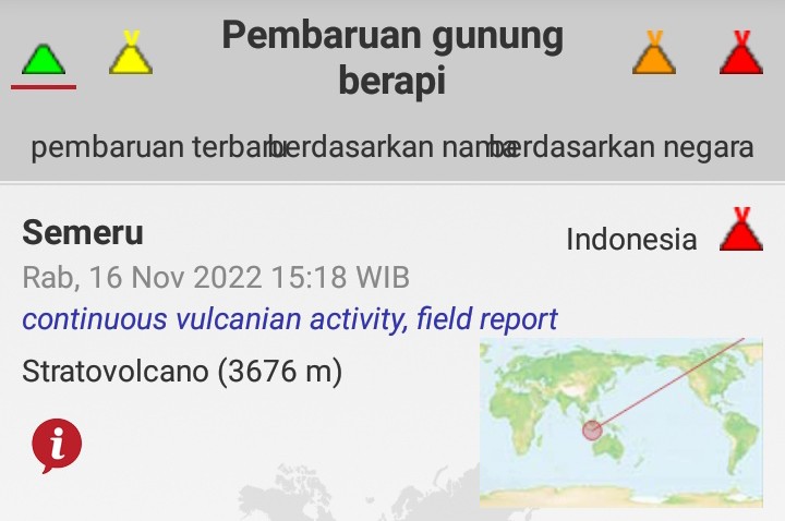 melatipoetihh's tweet photo. Gunung SEMERU di Jawa Timur, Rabu 16 November 2022 ( 15:18 WIB) mengalami gumpalan abu kelabu naik sekitar 500-600 meter di atas kawah, dan melontarkan bom lava ke berbagai arah https://t.co/asL1QQEbGa