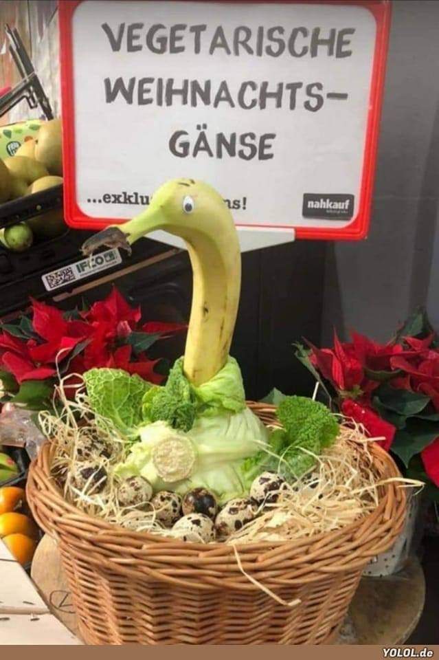 So dein Supermarkt um die Ecke hat heute frische die Vegetarische Weihnachtsgans reingekommen.☝🦢