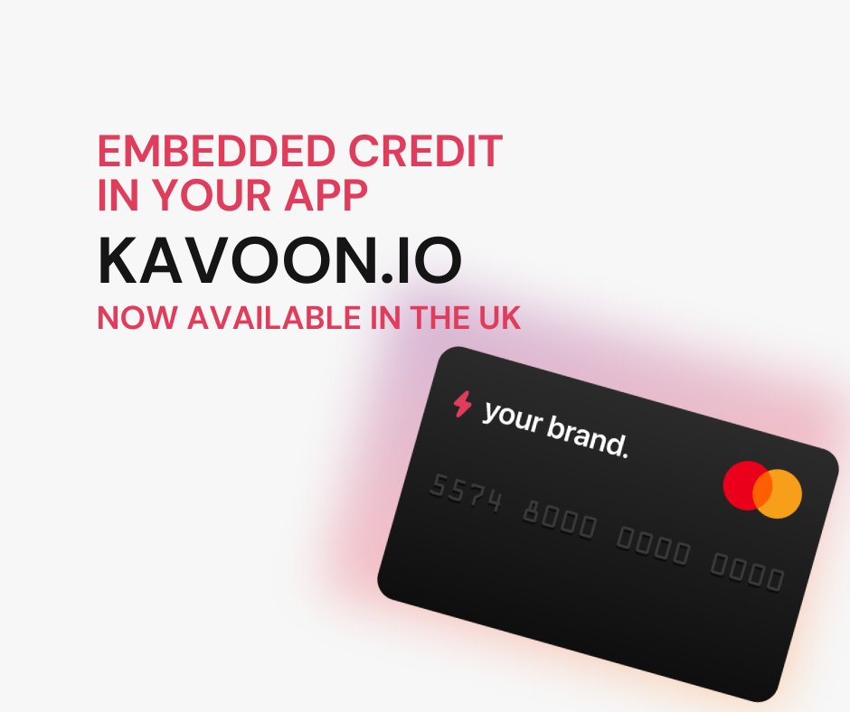 Kavoonio's tweet photo. https://t.co/qMSOIx05PN has now launched it's embedded credit card services to companies in the UK. Designed by developers for developers, our solution is easy to integrate, reliable and secure. Everything you need for your app straight out of the box. https://t.co/NQlCbymCZy https://t.co/kxxMLoHKc7