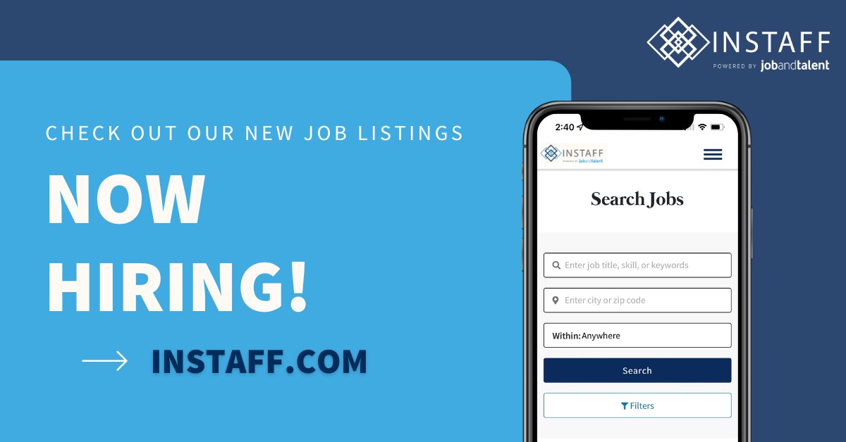 work4instaff's tweet photo. Are you #searching for a great #opportunity? We can help! Visit us today at https://t.co/XCriirY8Ln. #work4instaff #jobsearch https://t.co/GDotWur9Qy