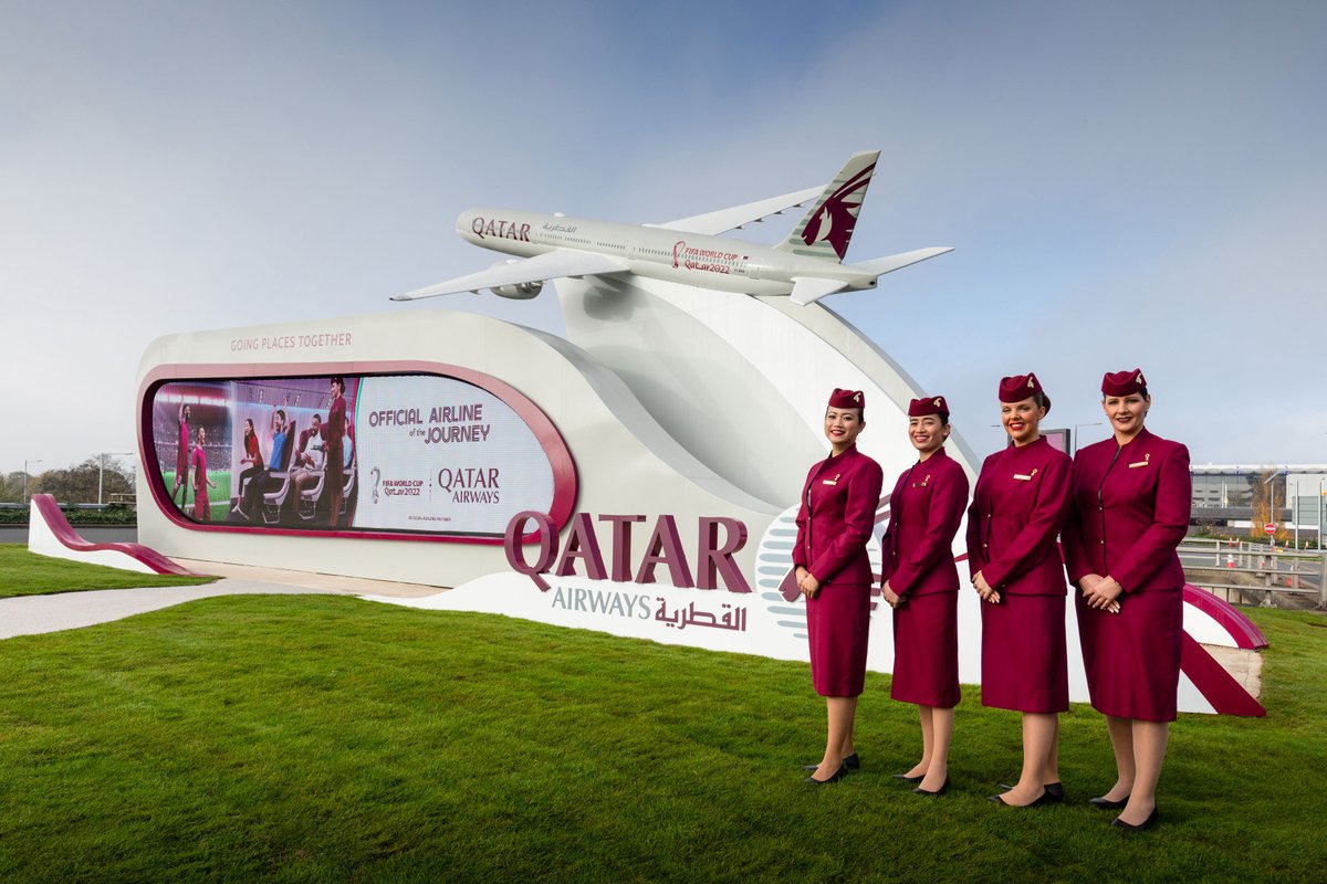 #QatarAirways is excited to unveil a new 9-meter long <a href="/Boeing/">The Boeing Company</a> 777-9 scaled model aircraft at the London <a href="/HeathrowAirport/">Heathrow Airport</a> Terminal 4 roundabout.