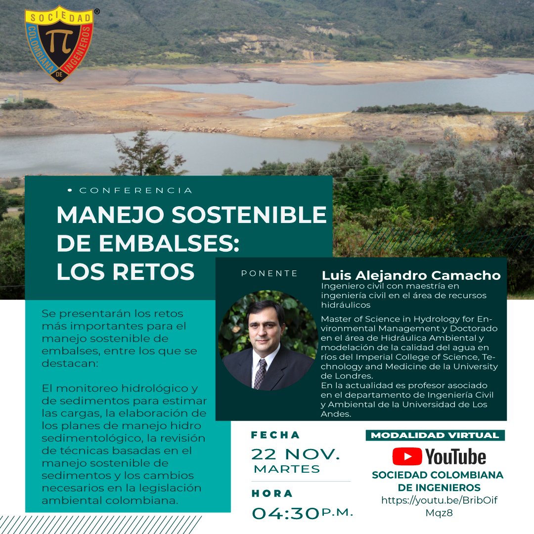 IngenieriaSCI's tweet image. #EventoVirtual | Manejo sostenible de embalses: Los retos
🗓 22 de noviembre de 2022
⏱ 4:30 a 6:30 p. m.
🔴youtu.be/BribOifMqz8