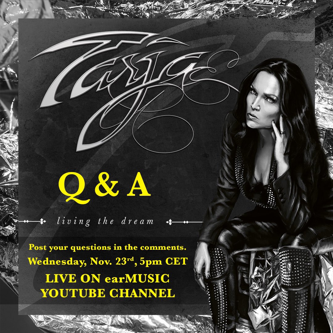 tarjaofficial's tweet photo. On Wednesday 23rd of November at 5pm CET, Tarja will do a Live-Q&amp;A on Instagram and on @earMUSIC’s YouTube channel.
 
Post your questions in the comments and mark this one in your calendars!
 
#tarja #bestof #livingthedream https://t.co/MX65Wq2Q5s
