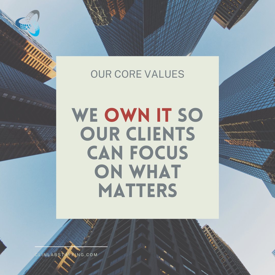 ClinLabStaffing's tweet photo. Our values guide our work, our relationships, our decisions, and our corporate identity. We don't compromise on quality, integrity, or service. When you hire ClinLab, you get our 100% commitment to deliver real value. 

Learn more https://t.co/hXWX5sbsia https://t.co/YCdntfzf4R