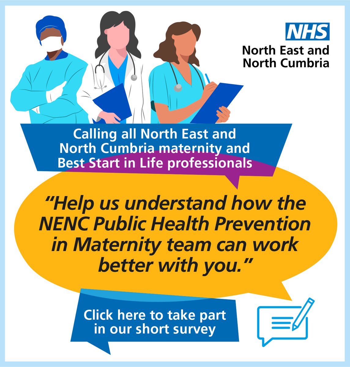 We are supporting the NENC Public Health Prevention in Maternity team who are doing a survey to help them improve the service they offer #PHPiM #MaternitySurvey 

Have your say before 12 December

wh1.snapsurveys.com/s.asp?k=166791…
