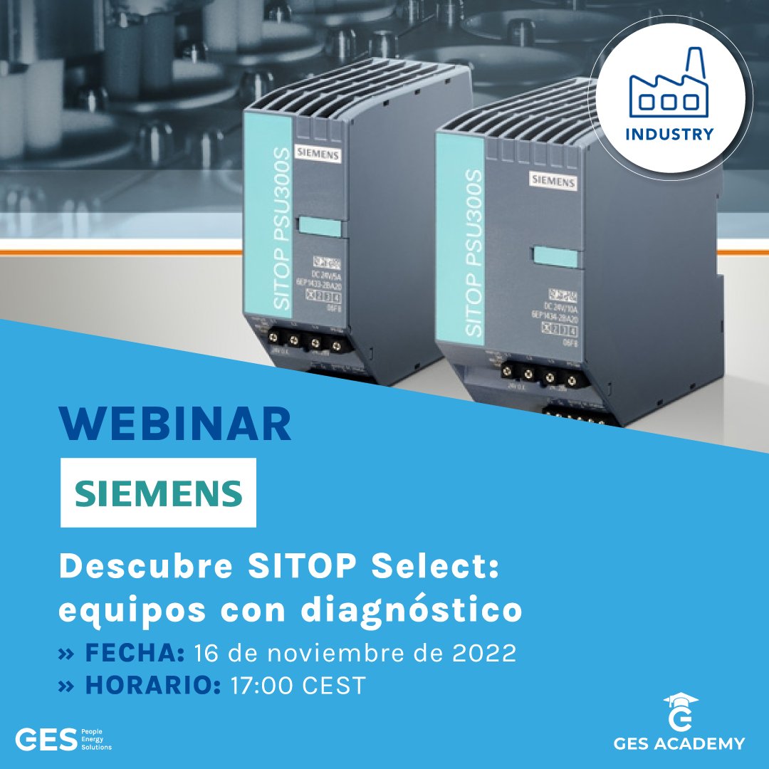 ElectroStocks's tweet photo. 🎓#GESAcademy |¡No te pierdas el webinar que se realiza hoy 16/11 a las 17h por Jesús Arranz, #SITOP Promotor and Product manager en @siemens_es, que realizará una ponencia sobre "Arrancadores suaves de motor de Siemens 3RW!
🟦https://t.co/ffl1mSxKSE
#GES https://t.co/njniZLZciE