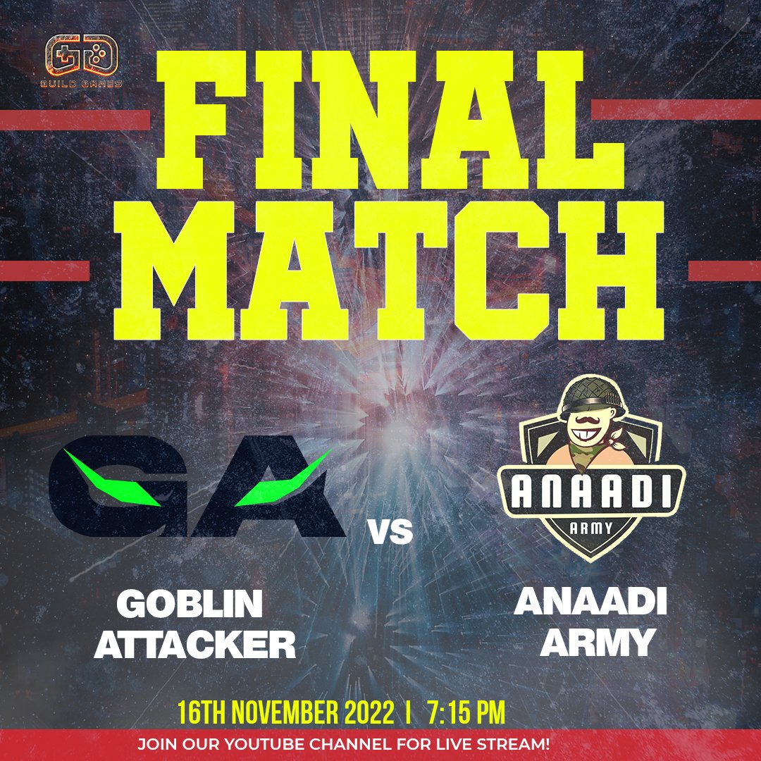 🎮The FINALZ is here!!
🏆GGE Valorant Tournament Finals is here and the best of the best teams are facing off against each other (BO3).
⚔️Anaadi Army VS Goblin Attacker
🚨Join us LIVE on our YouTube Channel at 7.15 PM IST onwards
Link: youtu.be/80GON0KUR6M