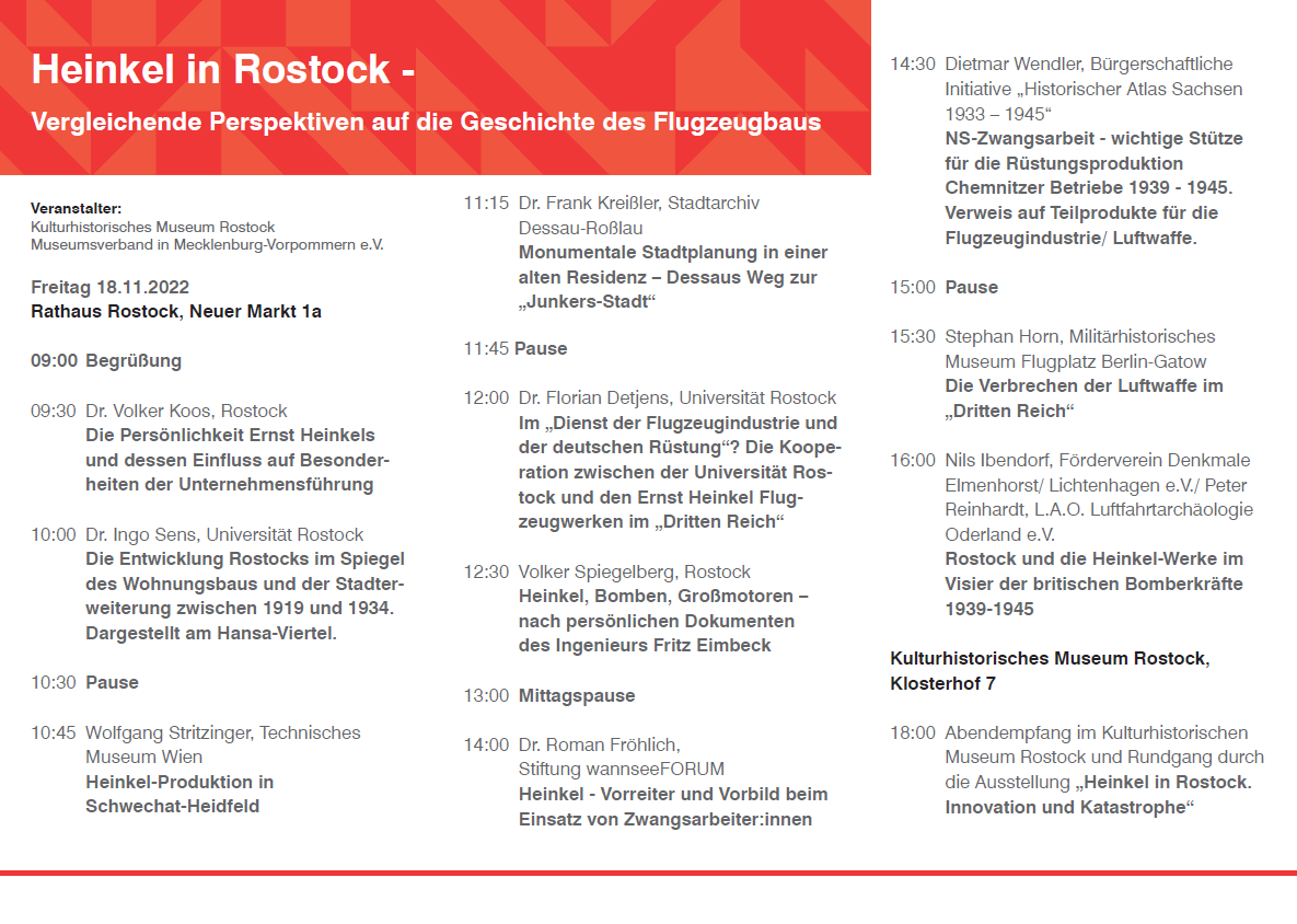 Did_Gesch_HRO's tweet photo. Vertiefend zur spannenden Kooperation zwischen Heinkel &amp; unserer @unirostock spricht Florian Detjens vom HI. 
🗓️Freitag, 18.11.2022 und Samstag 19.11.2022
🗺️Rathaus Rostock
Anmeldung unter https://t.co/QV8Itlgp70
Alle Infos 👇 https://t.co/T1vaHSF4br