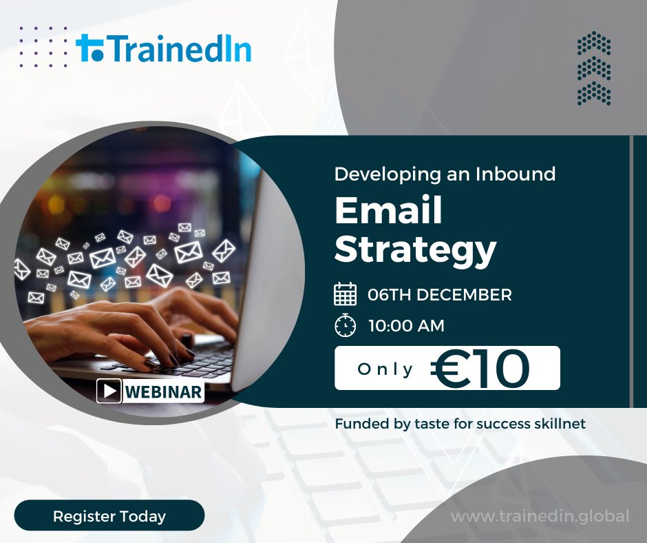 TrainedInGlobal's tweet image. Visit the link to secure your spot for the Webinar: upskill-trainedin.global/developing-an-…
#TrainingandDevelopment #EmailStrategy #InboundEmail