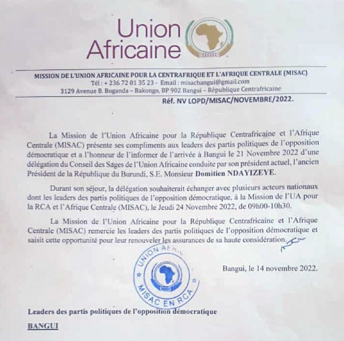 YogIabnj's tweet photo. #ComingSoon| Arrivée d'une délégation du conseil des sages de l'@_AfricanUnion à Bangui le 21/11 pour un dialogue avec les acteurs politiques de l'opposition démocratique prévu le 24/11 sous l'autorité de SE #DomitienNdayizeye, ancien PR du 🇧🇮. #RcaDebout https://t.co/vjKCjfQTds