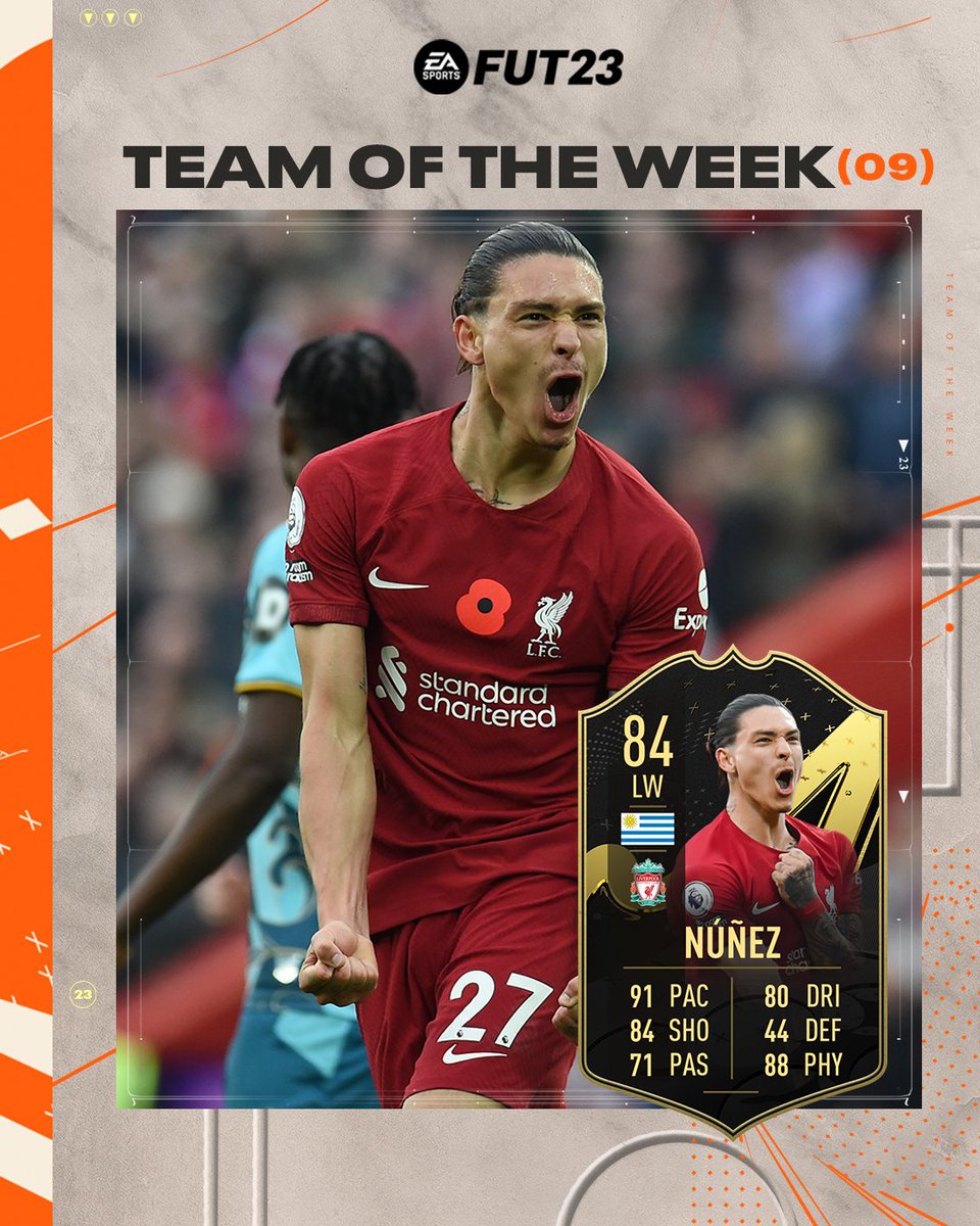 LFC's tweet photo. Charging into the World Cup like 💪

@Darwinn99 makes it into the @EASPORTSFIFA #TOTW 🎮 https://t.co/FZj0I5tPKT