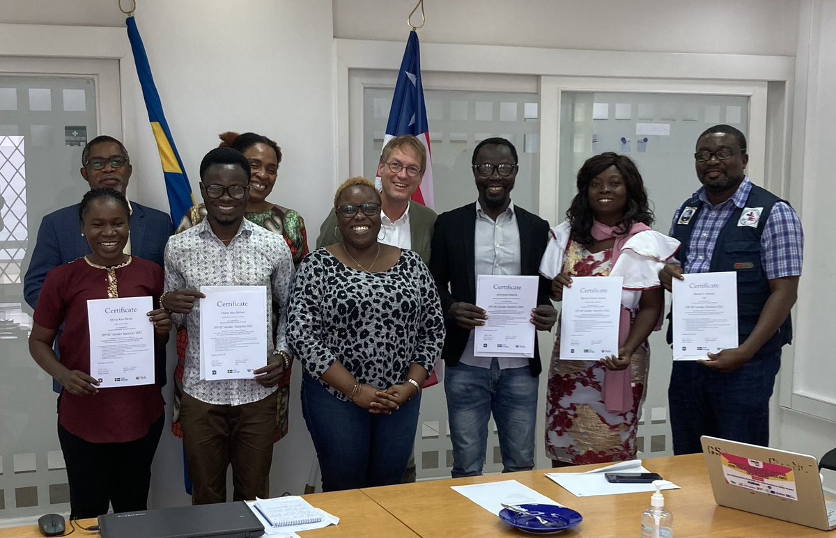 JohanRomare's tweet photo. Five Liberian gender champions certified in gender statistics by @StatsSweden today. @SwedeninLiberia looks forward to seeing their knowledge being put to practice. https://t.co/Z9JKP3DgcK