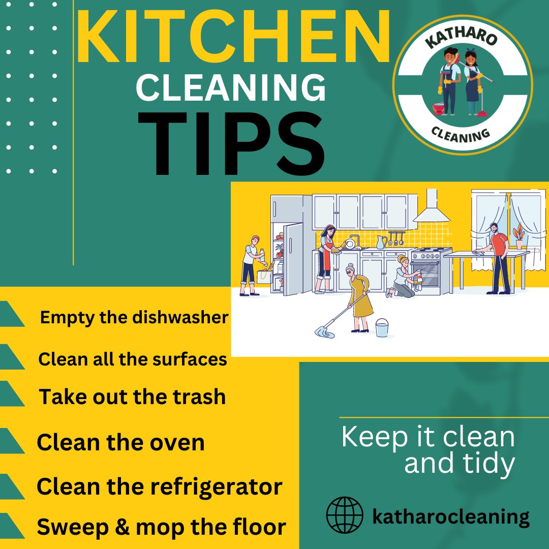 KatharoCleaning's tweet photo. Kitchen Cleaning Tips
Take out the trash
Clean the refrigerator
Empty the Dishwash
Clean all the surfaces
Clean the oven
Sweep &amp; mop the floor

Visit Now: https://t.co/hPmU9QIvR1

#kitchencleaning #housecleaning #carpetcleaning #katharocleanig https://t.co/mHrK2xd7df