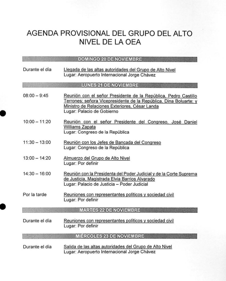 JorgeDCG's tweet photo. Increible!! la Misión de la OEA no ha agendado una reunión con la Fiscal de la Nación Patricia Benavides @FiscaliaPeru 
@PedroCastilloTe engañó a la @OEA_oficial diciendo que la denuncia fiscal era parte de un golpe y la Misión no toma en cuenta la denuncia por 7 delitos. https://t.co/T2sFeJycqf