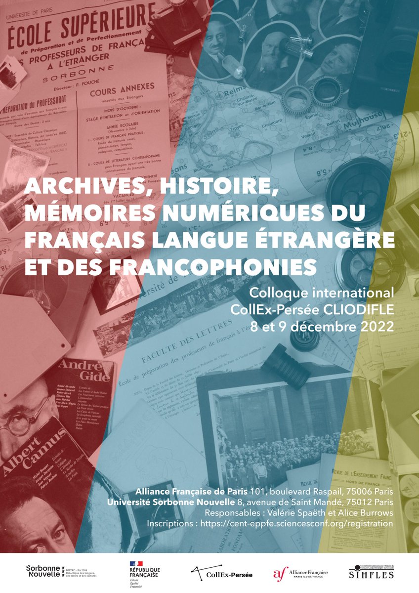 [RAPPEL] Après plusieurs reports, le colloque pour célébrant le centenaire de l’École de préparation des professeurs de français à l’étranger #EPPFE se tiendra les 8-9 décembre 2022  #CollExPersee/#Cliodifle <a href="/DILTEC/">DILTEC Lab Sorbonne Nouvelle</a>, à l'@AlliancefrParis
 
inscriptions : cent-eppfe.sciencesconf.org