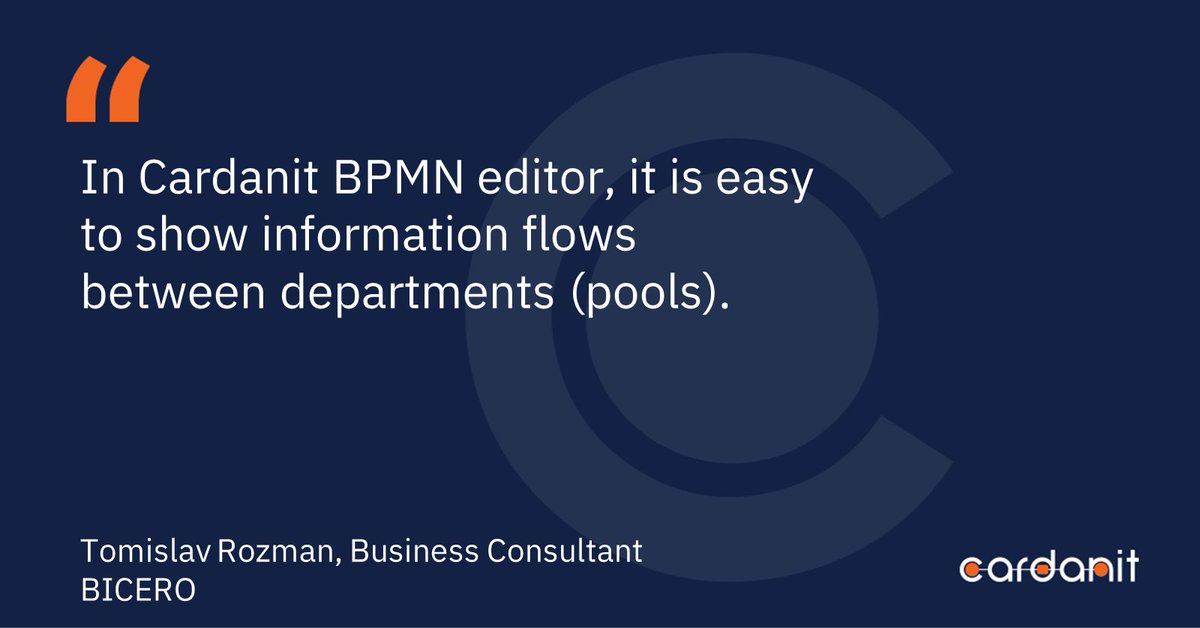 CardanitBPM's tweet image. In both public administrations and private companies, being able to show the information flows between departments allows to overcome silo-thinking approach. Cardanit can help you do that easily with pools: cardanit.com/blog/public-ad…

#publicservices #BPMtool #businessprocessmapping