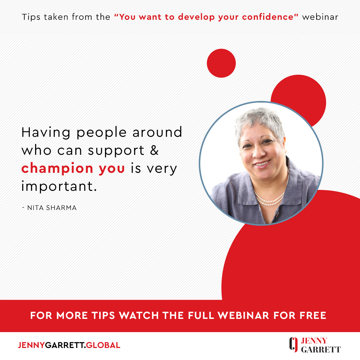 JenniferGarrett's tweet photo. If you want to develop your confidence, listen to more sound advice from Nita Sharma and our panel of executive coaches in our free webinar: https://t.co/lU7vbngobe
#developingconfidence #developingleaders #webinar https://t.co/j1RQmgnE2p