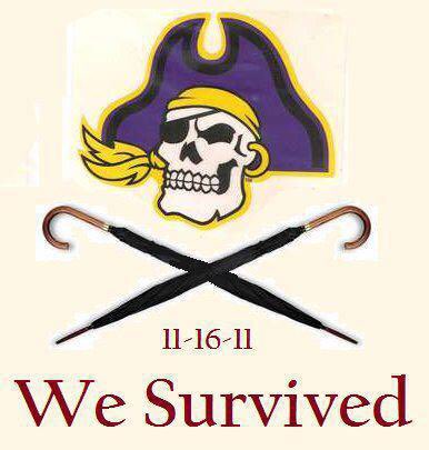 NES_Professor's tweet photo. Happy 11th Gunbrella-versary! Eleven years ago today ECU campus police spotted student Jimmy Callaway's umbrella protruding from his backpack via surveillance cams, mistook it for a rifle, and initiated a campus-wide lockdown. He later posed with the parasol that started it all. https://t.co/LFufgKIxBE