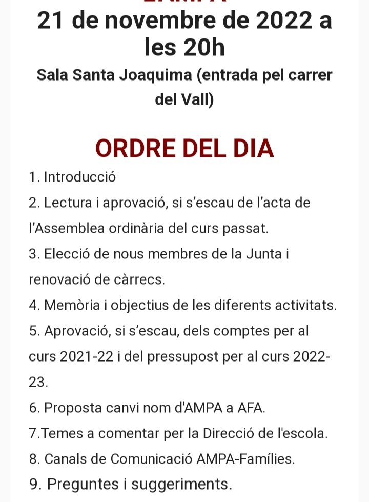 afavedrunavall's tweet photo. Assemblea general de l'ampa, no hi faltis!!! https://t.co/RowqqGSda4