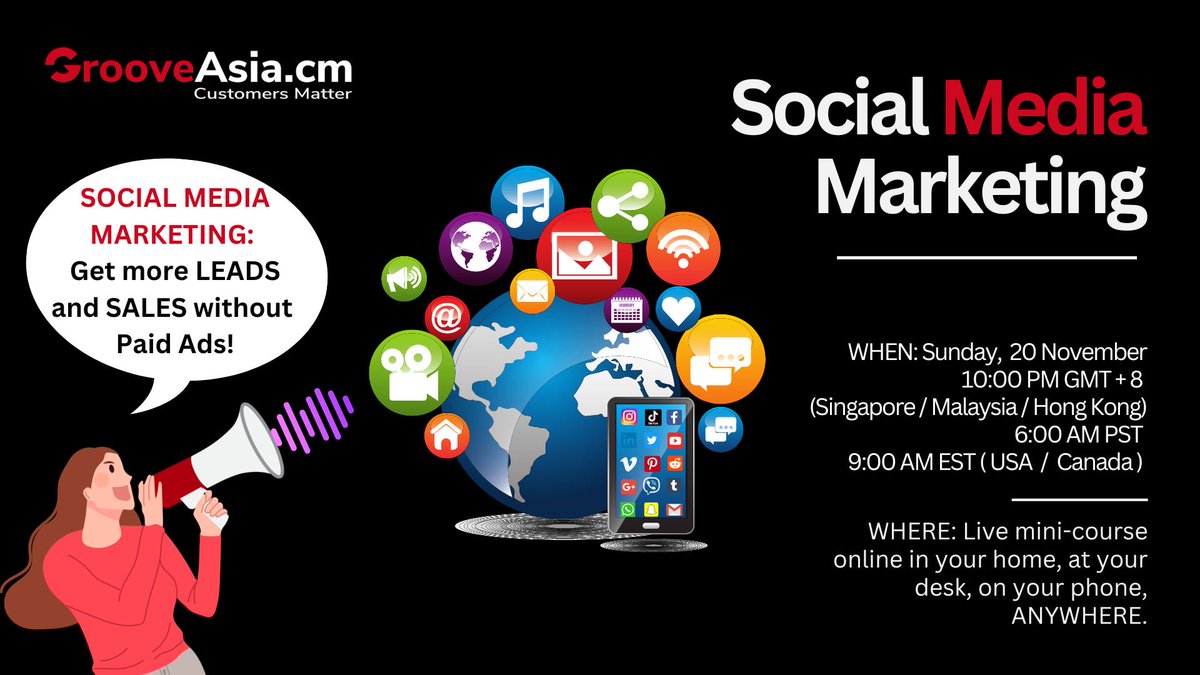 simonleung's tweet photo. FREE Live Social Media Marketing Mini-Course reveals how to get more leads and sales WITHOUT paid ads: https://t.co/bNqcnYFZ4o
#grooveasia #freeminicourse #liveminicourse #grooveasiaminicourse #socialmediamarketing https://t.co/anZwrQsnCI