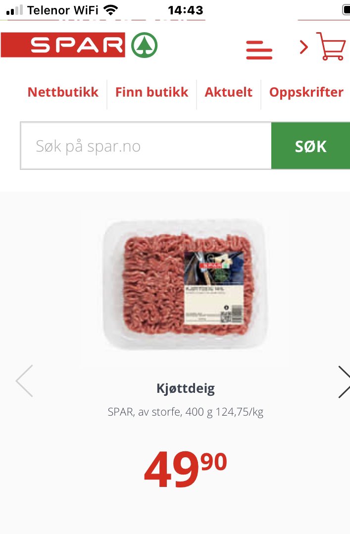 Både #Spar og <a href="/CoopMega/">mega coop</a> har Ukens Tilbud på kjøttdeig til 49,90. Men du må ned på liten skrift for å finne at det bare er for 400 gram og at kilopris er kr 124,75. Ikke billig! Bare #prislureri
