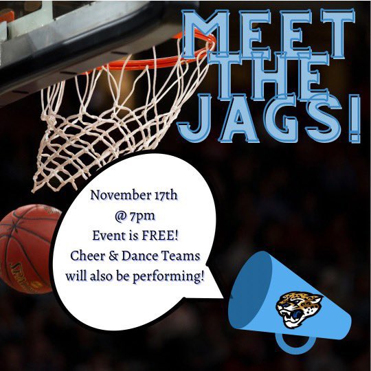 EJHSstudent's tweet photo. Everyone come out and support our Boys Basketball, Girls Basketball, Cheer, and Dance teams at Meet the  Jags this Thursday at 7PM!!! Everyone gets in FREE!! Be there and be loud!! https://t.co/KRYwNjfEfw