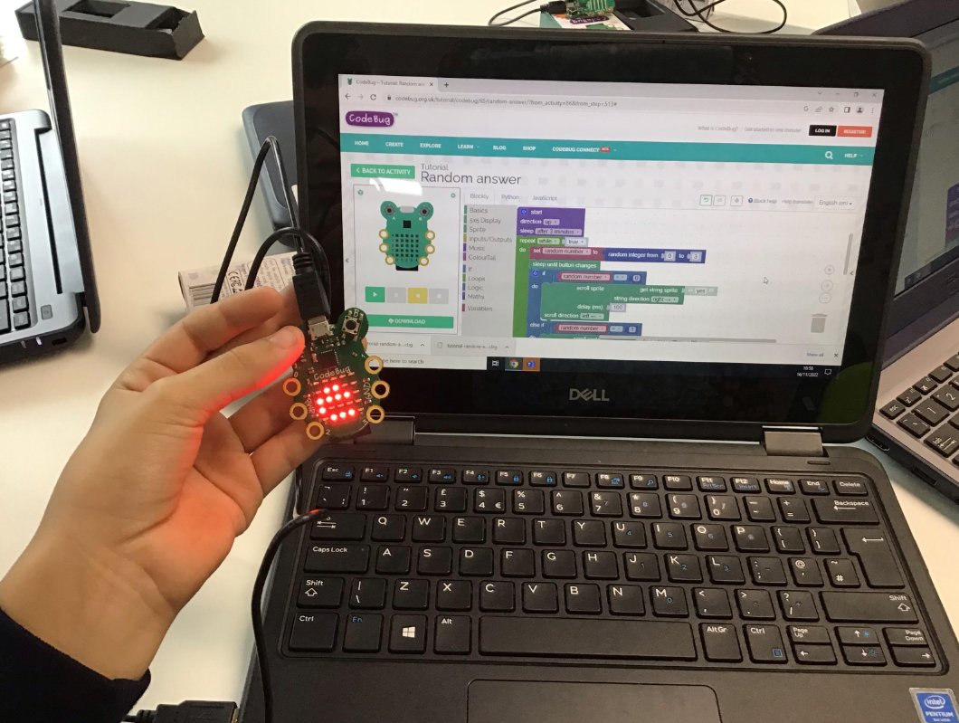 GCA_learning's tweet photo. Our Year 5 pupils have been programming @_codebug to become a magic fortune teller (similar to a magic 8 ball!) #GCAcomputing #codebug https://t.co/fjnib4XJjV
