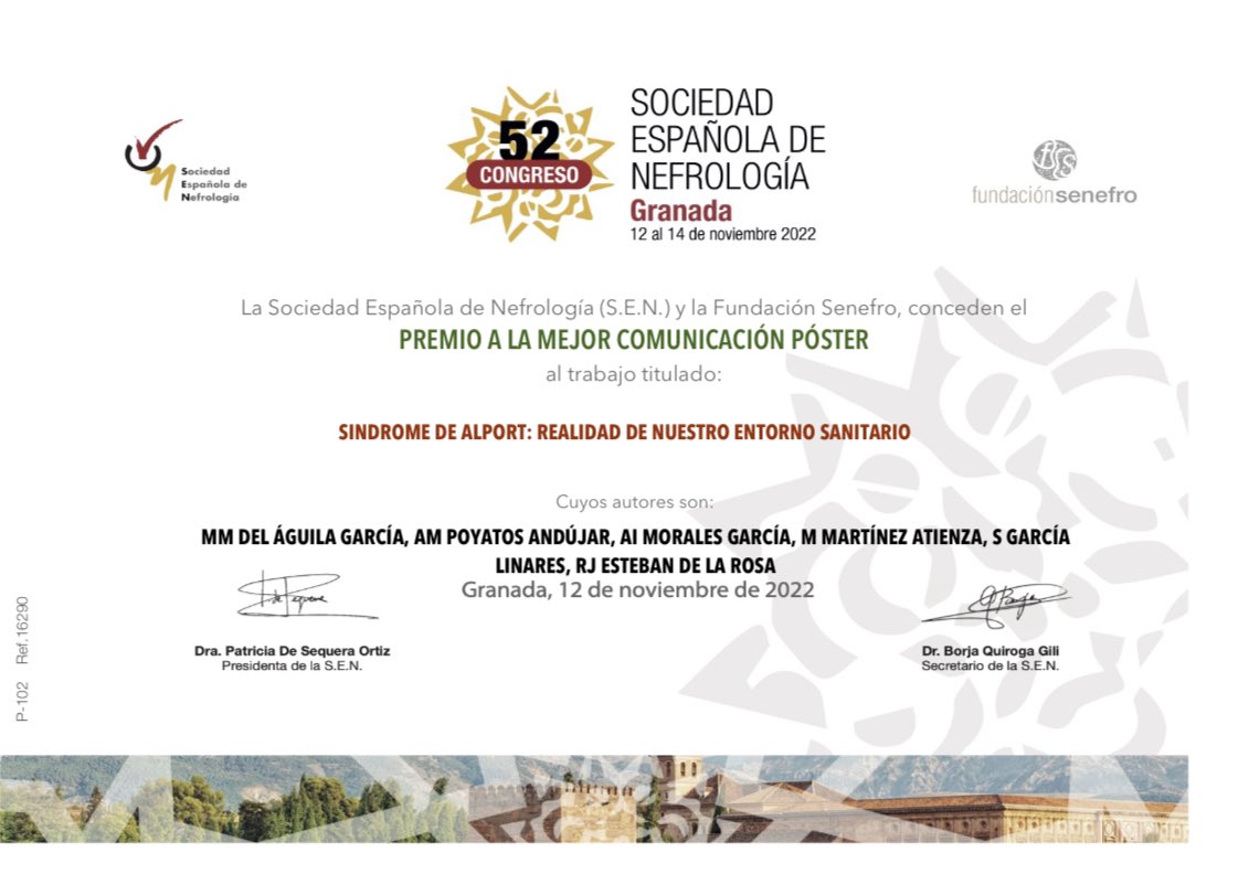 renalamigos's tweet photo. Profesionales de los Hospitales granadinos e investigadores del IBS.GRANADA reconocidos por su trabajo a favor del mejor conocimiento de la enfermedad hereditaria con un premio en el Congreso de la Sociedad Española de Nefrología

#geepad; #amigosdelriñon https://t.co/OlPpEvo83j