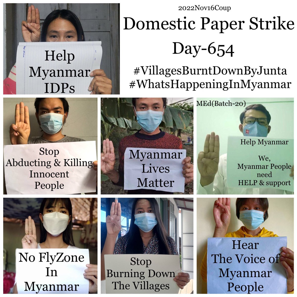 Daily anti-coup revolutionary domestic strike by pro-democracy CDMer teachers from Sagaing University of Education.

#2022Nov16Coup #VillagesBurntDownByJunta #WhatsHappeningInMyanmar