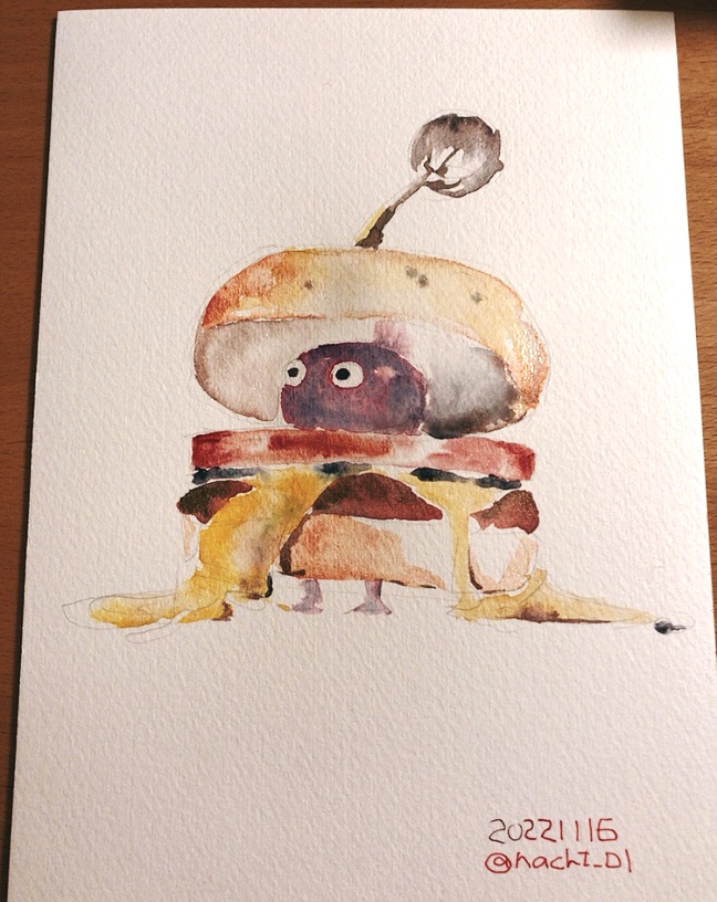 ピクミン「習作:チーズがはみ出たハンバーガー紫ピクミン 」|Nachtのイラスト