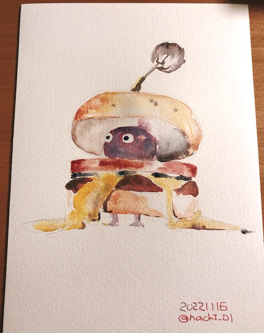 習作:チーズがはみ出たハンバーガー紫ピクミン 