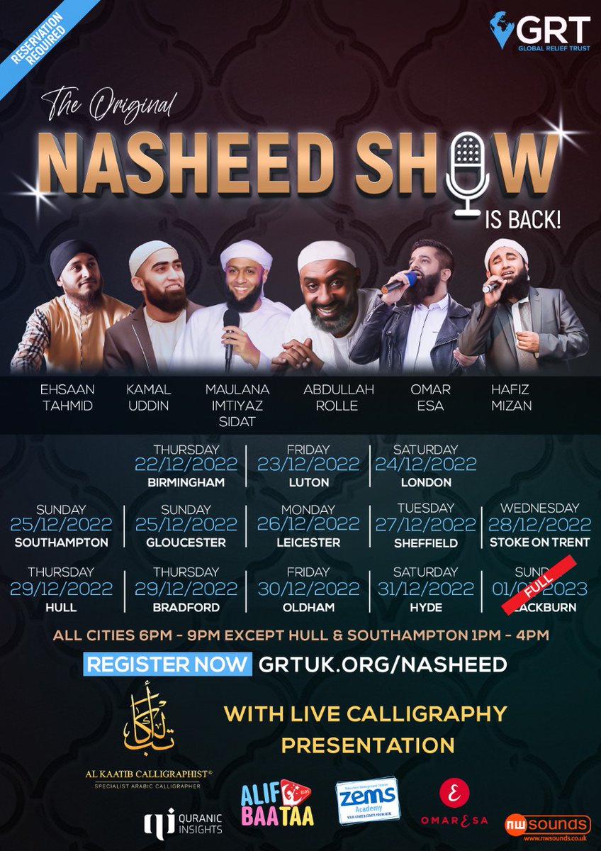 💥Blackburn is now full!💥 Jazakallah to all those that registered, register at our other 12 venues now while spaces remain!
⁣⁣
#globalrelieftrust #birmingham #luton #london #southampton #gloucester #leicester #sheffield #stokeontrent #hull #bradford #oldham #hyde #blackburn