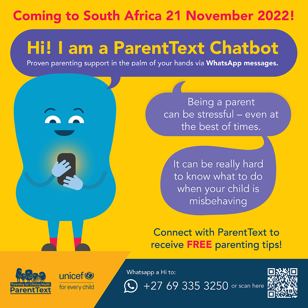 ParentingLH's tweet photo. 📢Have you heard the exciting news? ParentText is coming to South Africa! Join us to celebrate the launch of this parenting #ChatBot from @ParentingLH and @GPI_Parenting , by registering for our #LaunchWebinar below⬇️
#ParentingTips #ParentingSA
https://t.co/DJ8rWZwsuu https://t.co/B2T93iLoib