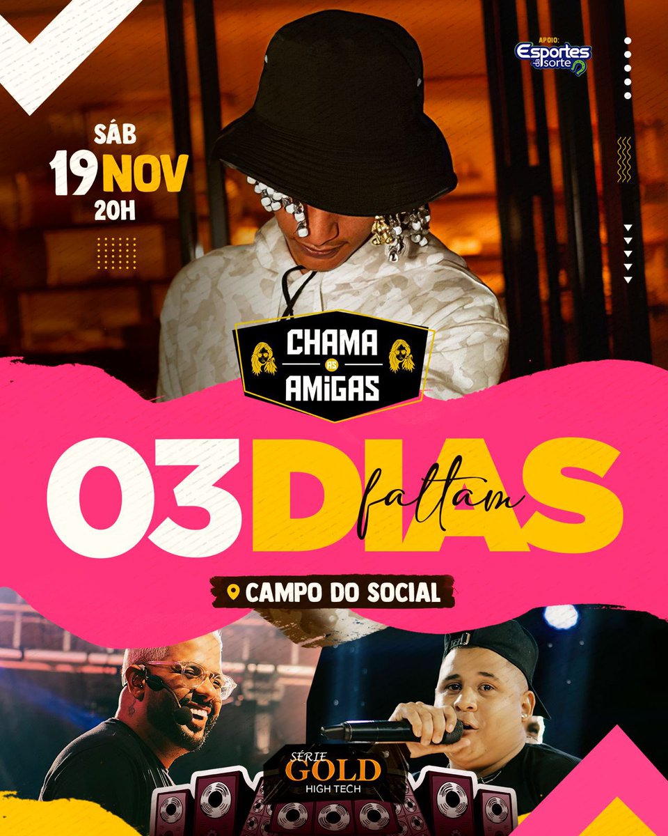 AmigasChama's tweet photo. Faltam 3 dias! 🥳
-
Estamos mais perto do que nunca, garanta já seu ingresso antecipado, chegue cedo e evite filas! 

Sábado temos um encontro marcado no social show! https://t.co/udWWG1fOb4