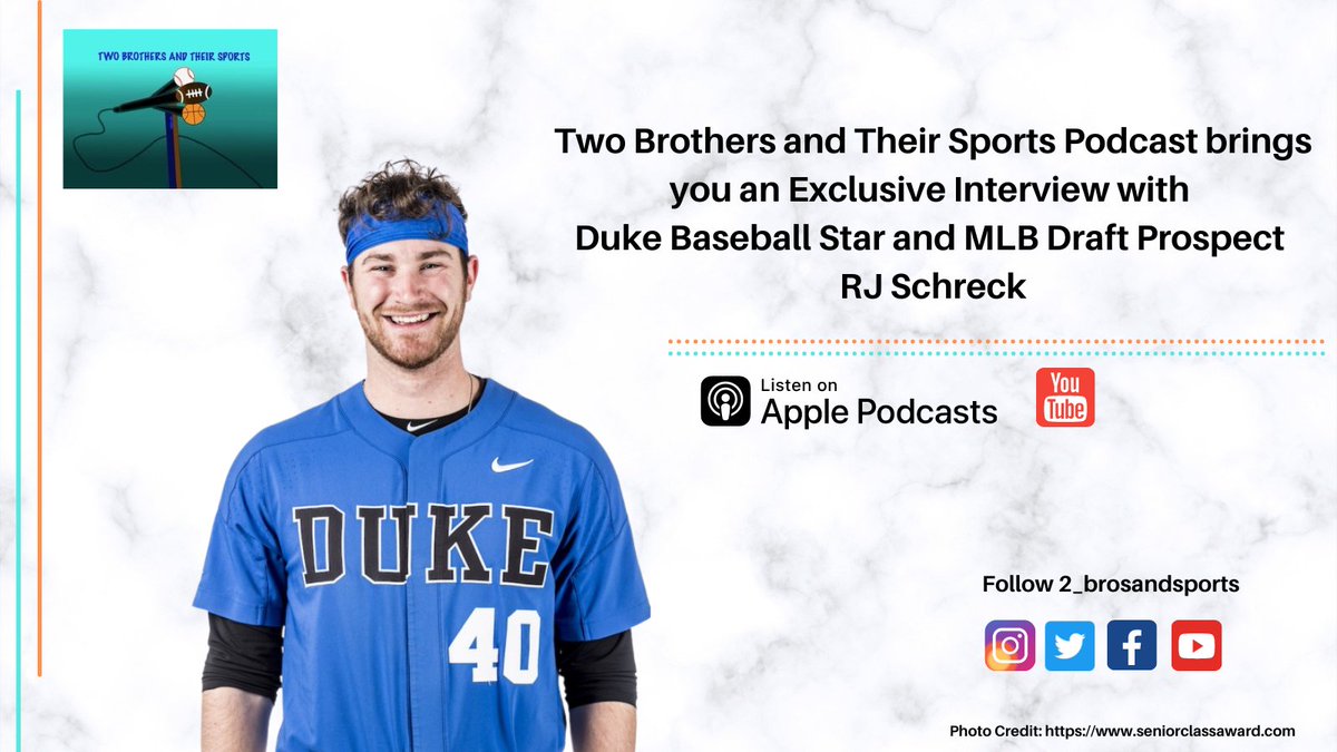 2_BrosandSports's tweet photo. #Wednesdaywisdom! We interview 2021 ACC Champion, Third-Team All-ACC Outfielder, #Duke #Baseball Star & #MLB Draft Prospect RJ Schreck
YT: https://t.co/Jimk3DqFd8
Apple: https://t.co/TSQanYeD5c
@SchreckRJ @DukeBASE @DukeATHLETICS
#dukebase #dukebaseball #goduke #baseballlife⚾️ https://t.co/oekTa8IMpq