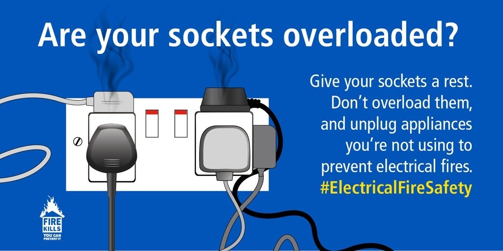 CheshireBFS's tweet photo. Be careful and take time to consider what is being plugged into extension leads.
Do not overload ❌
#ElectricalFireSafetyWeek #donotoverload #knowthelimit https://t.co/KTi4xiXNI4