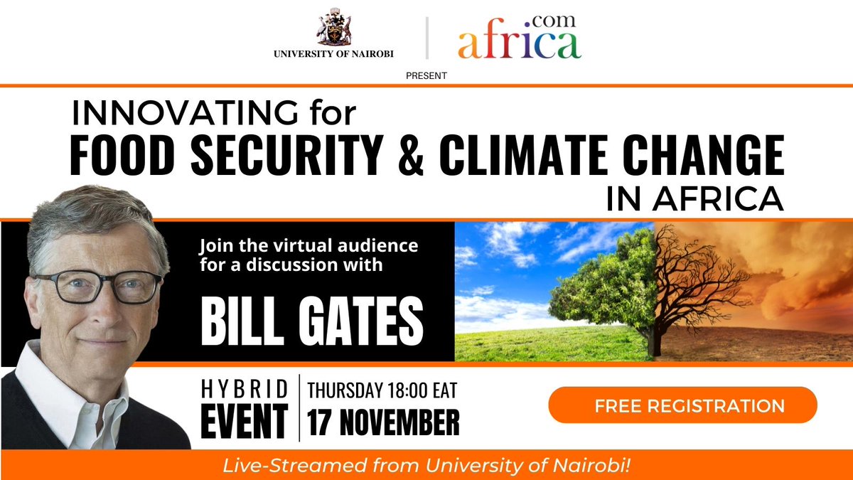 gatesfoundation's tweet photo. .@BillGates joins @uonbi students to discuss innovating for food security and climate change in Africa. Register for tomorrow’s livestream hosted by @Africa_com: https://t.co/v45NIru99B #GatesatUoN https://t.co/RuojG2EtiJ
