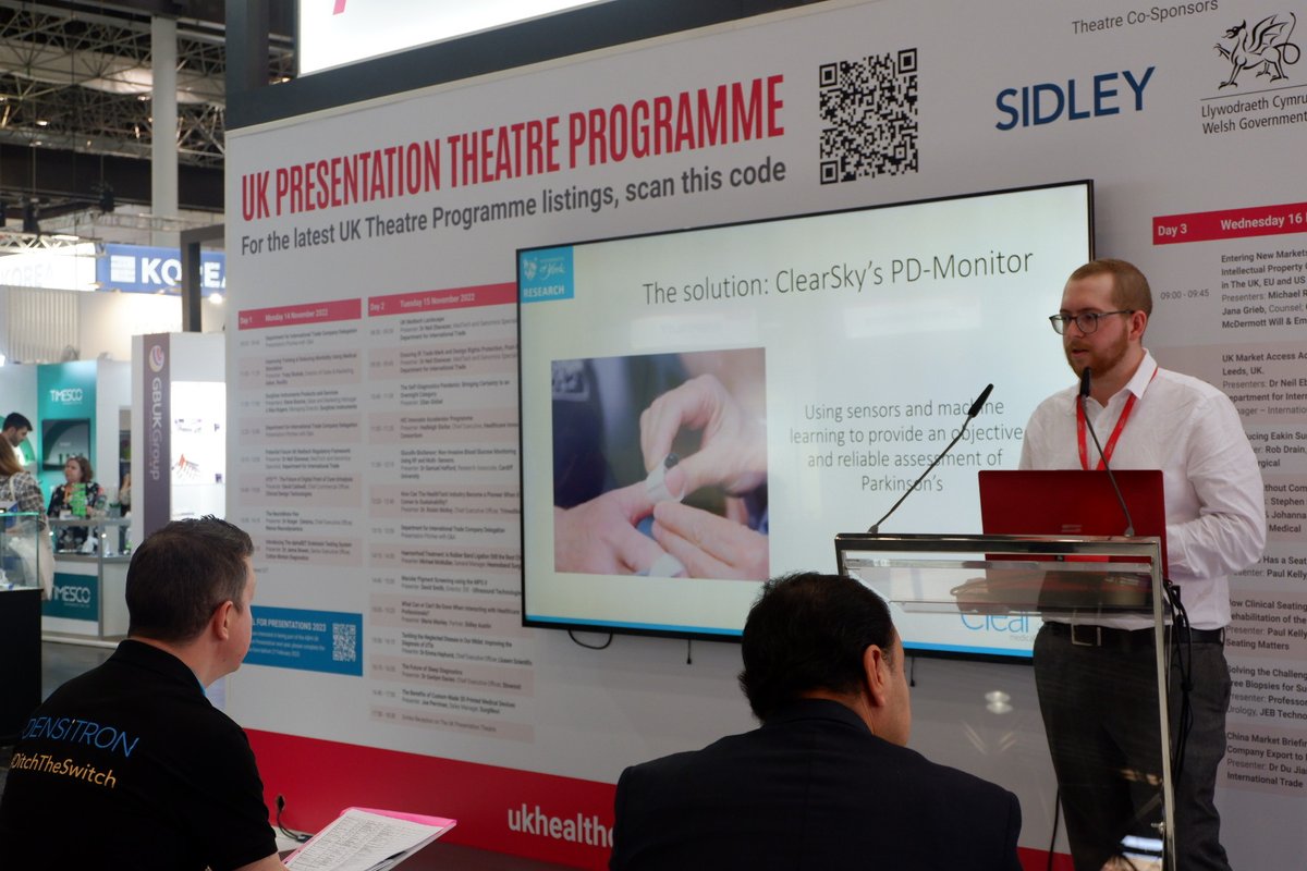Great to hear from <a href="/ClearskyMD/">ClearSky MD</a> this week at <a href="/MEDICATradeFair/">MEDICA</a>. Another one of the excellent @tradegovuk innovator showcase companies. 

They are doing some brilliant work developing technologies for the diagnosis and monitoring of Parkinson's!