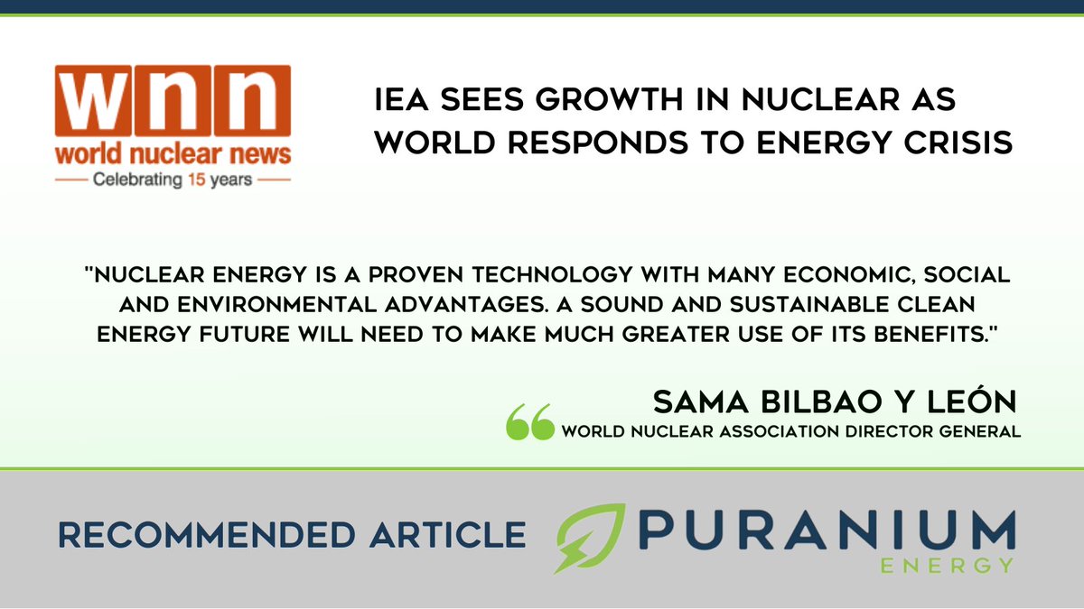 Recommended Article | IEA sees growth in nuclear as world responds to energy crisis
Read the full <a href="/W_Nuclear_News/">World Nuclear News</a> article at this link 🔗 stockmkt.info/3UT39Bq 
#renewableenergy #uranium #nuclearenergy 
🇨🇦 $UX