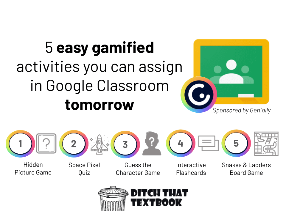 jmattmiller's tweet photo. 5 easy gamified activities you can assign in Google Classroom tomorrow!

Post includes:
🗂 5 interactive templates
🎮 5  ready-to-use example games
🎥 5 step-by-step tutorial videos

It's like a free mini course in gamification with Genially!
https://t.co/gkj0yk8VWP #sponsored https://t.co/DAS27PlO2l