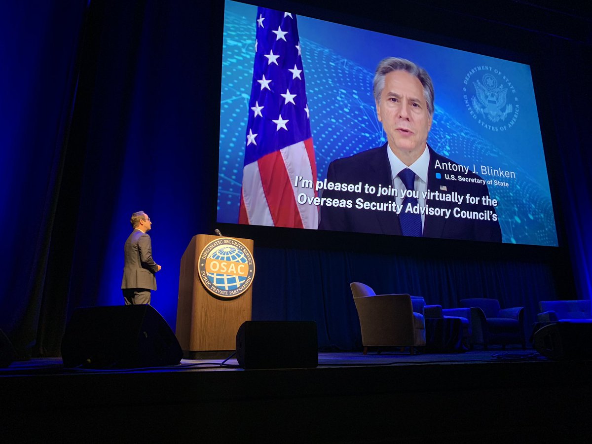 OSACstate's tweet photo. Virtual remarks from Secretary of State Antony Blinken at the #OSACannualbriefing.
@SecBlinken @StateDept
#OSACweek2022 #OSACannualbriefing https://t.co/YH1eb5mml7