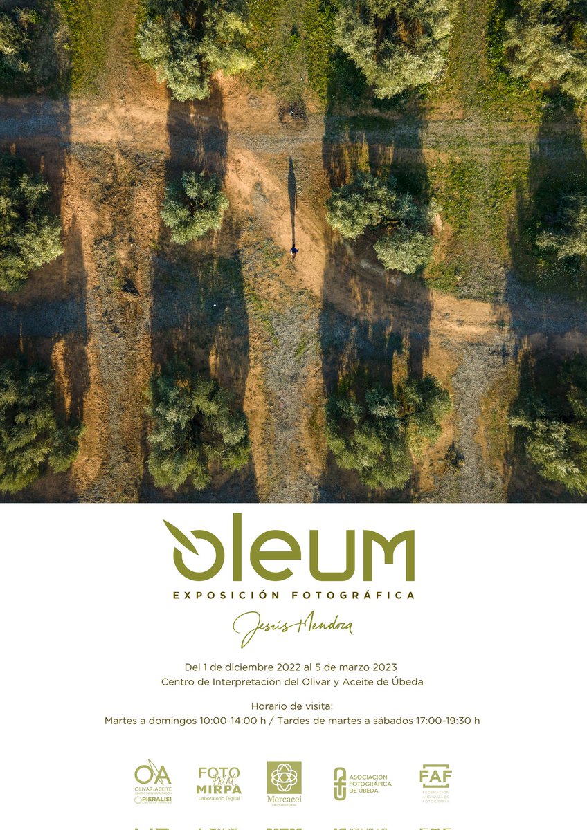 Me complace anunciaros la que será mi próxima exposición, Oleum, un guiño a mi tierra. La muestra ofrece mi visión del olivo, su fruto y sus paisajes.
Inauguración 1 de diciembre a las 20:30 h en <a href="/olivaryaceite/">CentroOLIVARyACEITE</a>

@FotoPrintMirpa <a href="/mercacei/">Revista Mercacei</a> @afu_ubeda <a href="/FAF_fotografia/">Federación Andaluza de Fotografía -FAF-</a>